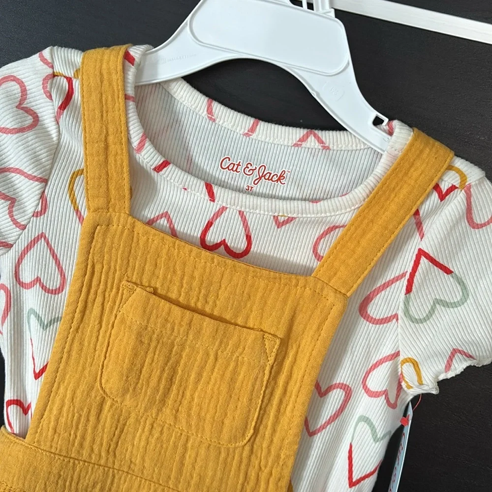 Cat & Jack Heart Print Top and Yellow Skirtall Set